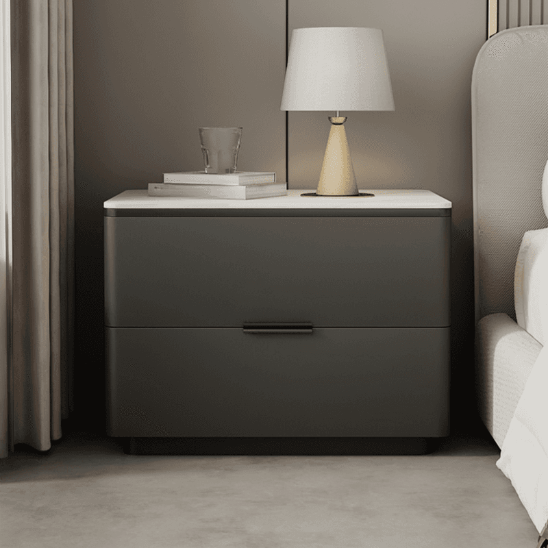 Organic Modern Nightstand With Drawer Organization Featuring 2 Drawers and Stone Countertop