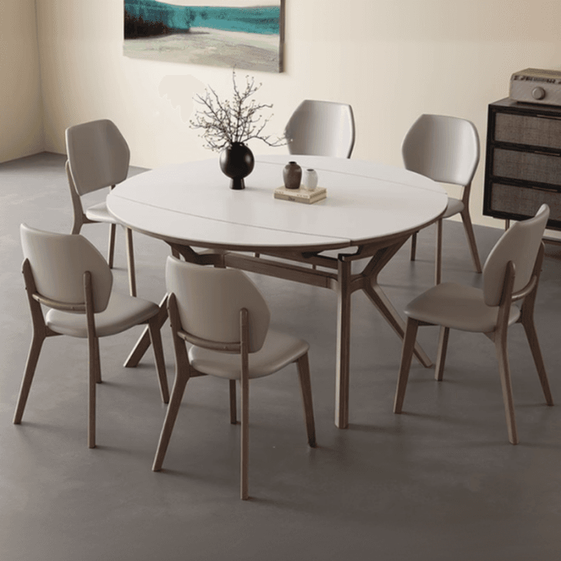 Minimalist Rounded Slate Dining Table Set with 4 Legs, Fold-away Leaf, and Light Gray/White Finish - image 3