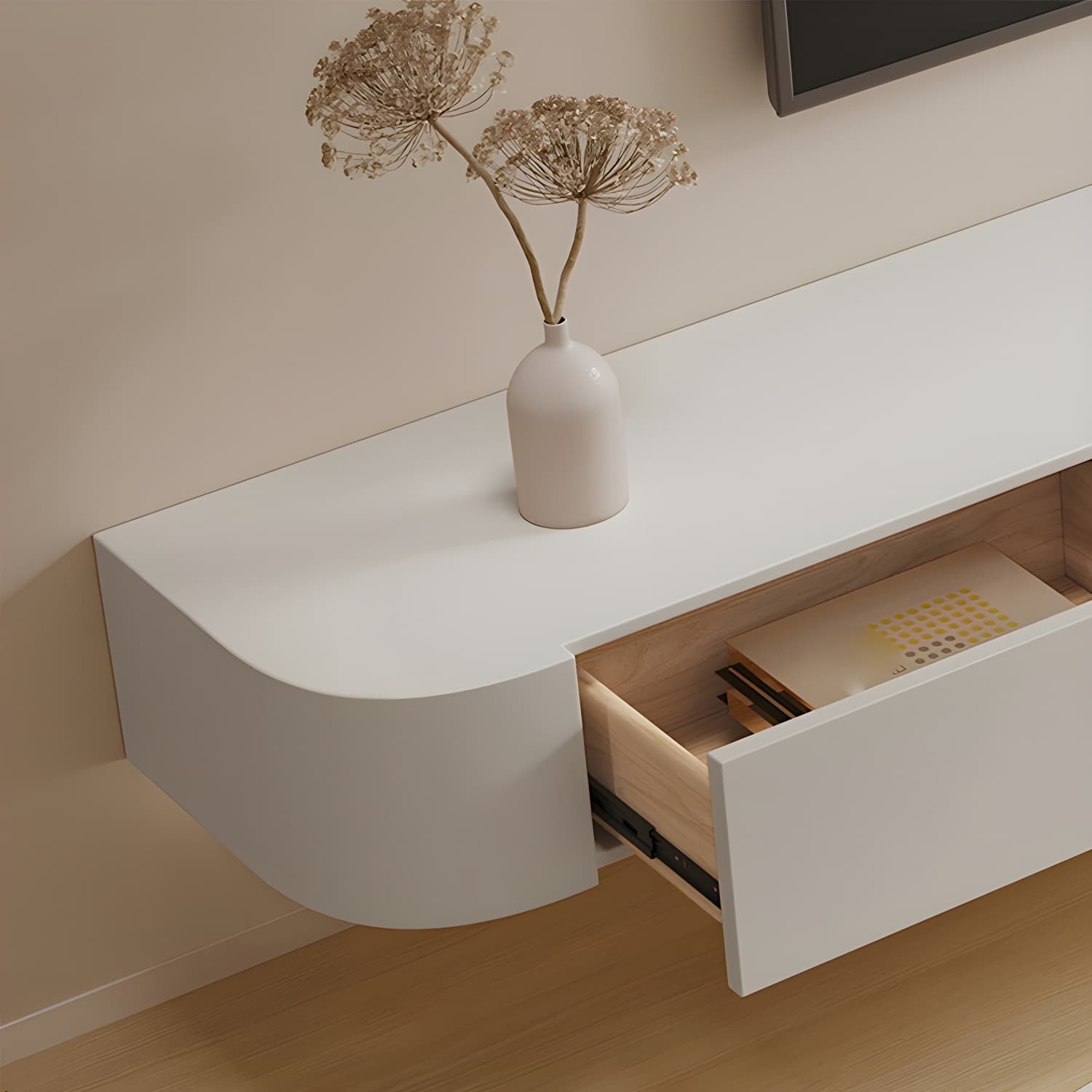 Modern White TV Media Stand Floating TV Stand Console with Drawers for Living Room - image 6