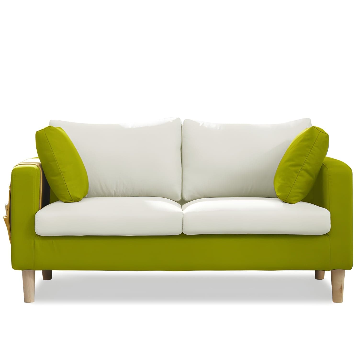 Contemporary Square Arm Couch Faux Leather Loveseat with Pillows - image 7