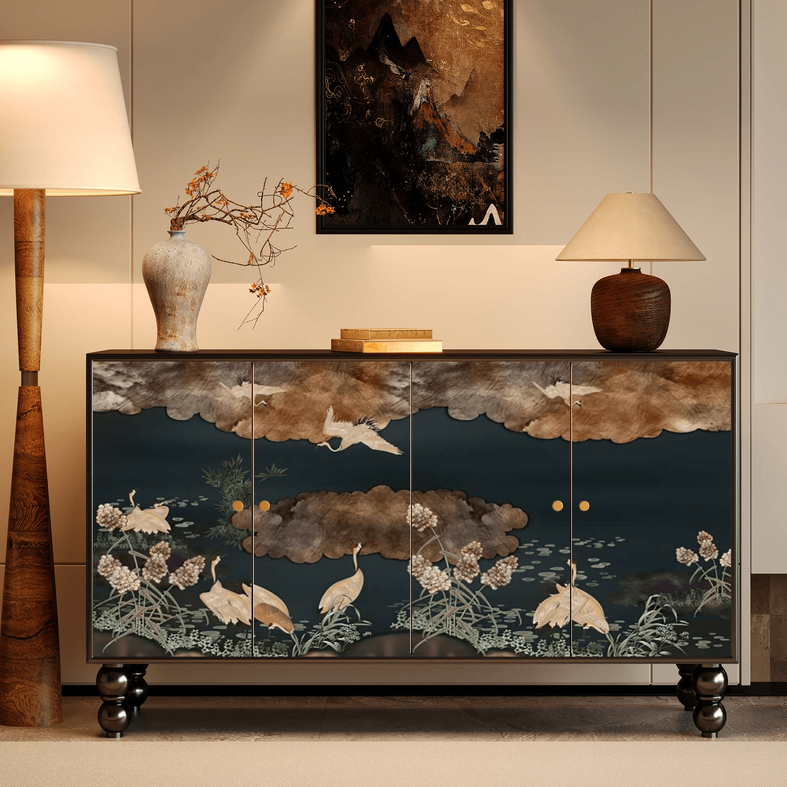 Asian Unattached Scratch-repellent Midnight Black Lumber Utility Storage Cabinet with Pull Knobs & Closet - image 7