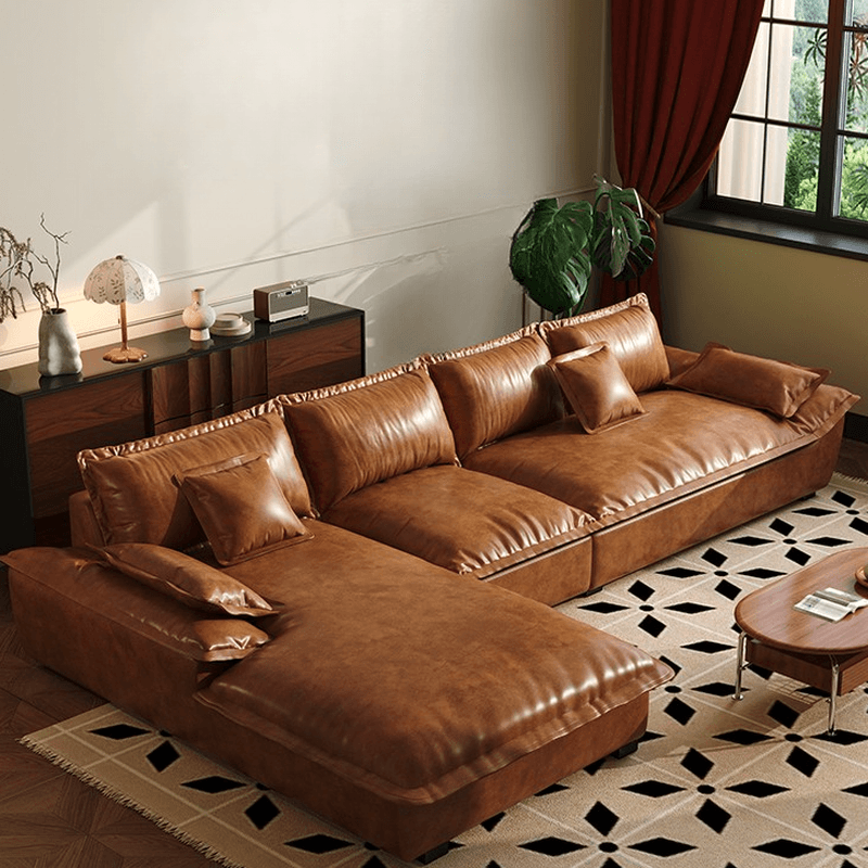 L-Shape Brown Leather Sofa Recliner