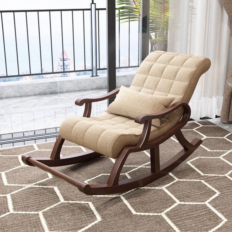 Stylish Modern Upholstered Rocking Chair with Brown Wood Legs and Track Arms