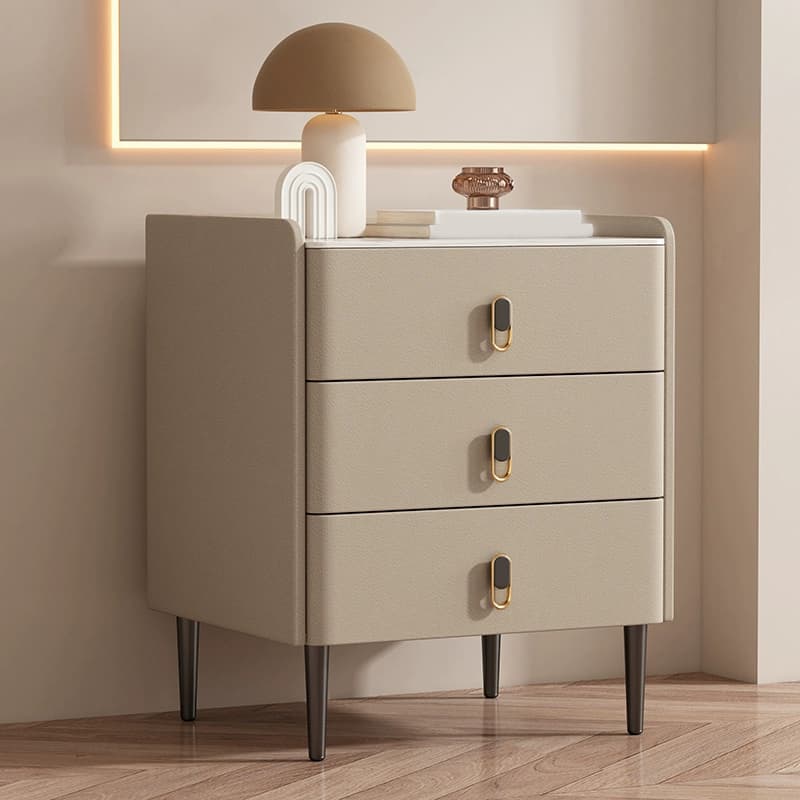 Modern Faux Leather Bachelor's Chest with Stone Countertop, 3 Drawers - image 10