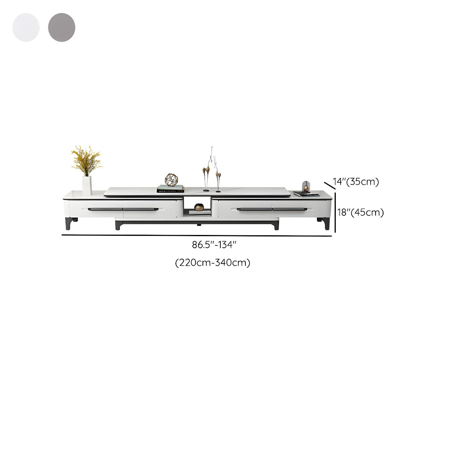 Modern Stone TV Stand with Long Length, Open Storage and Drawers featuring Wood Shelves - image 13