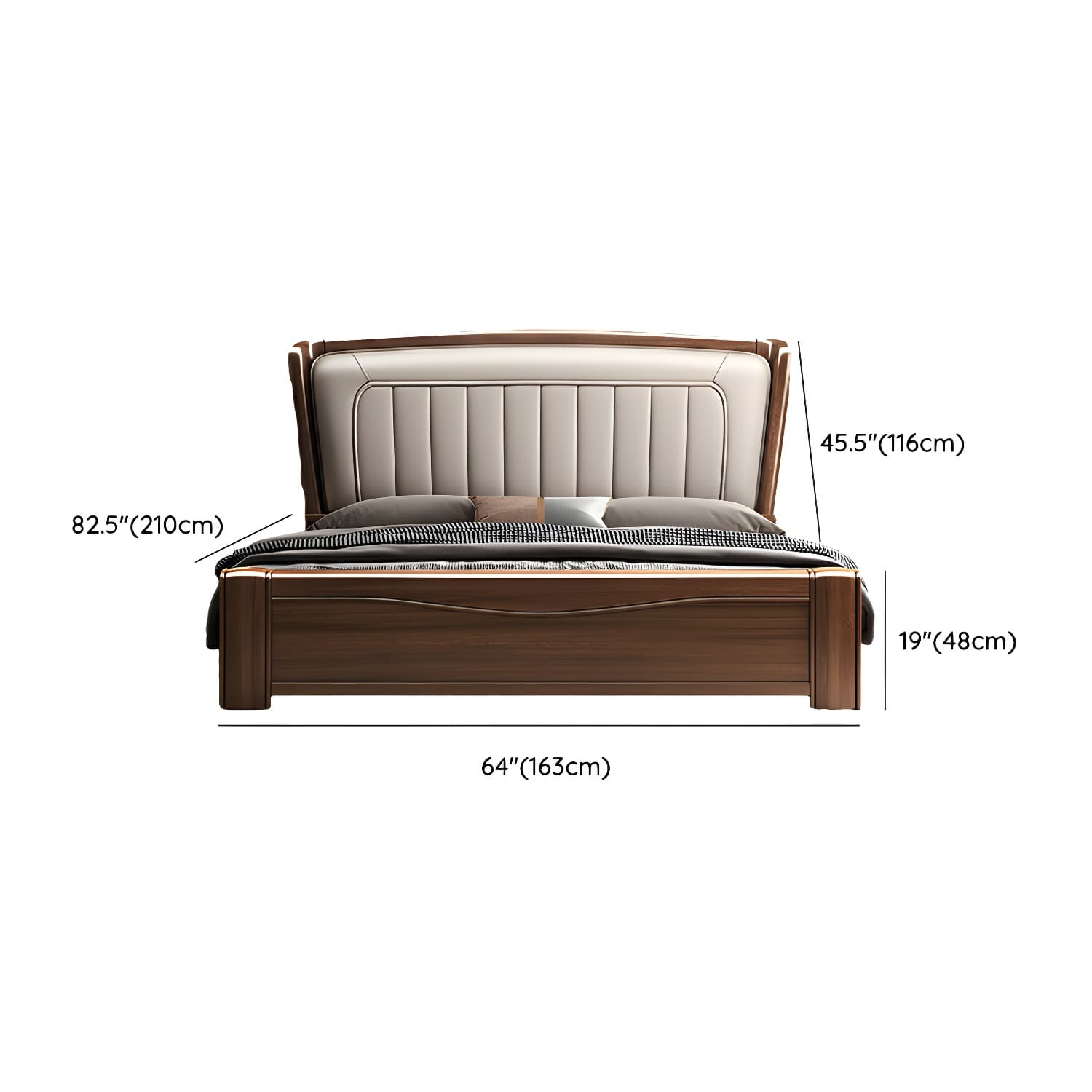 Traditional Walnut Wood Brown Bed with Rectangular Upholstered Headboard for Bedroom - image 10