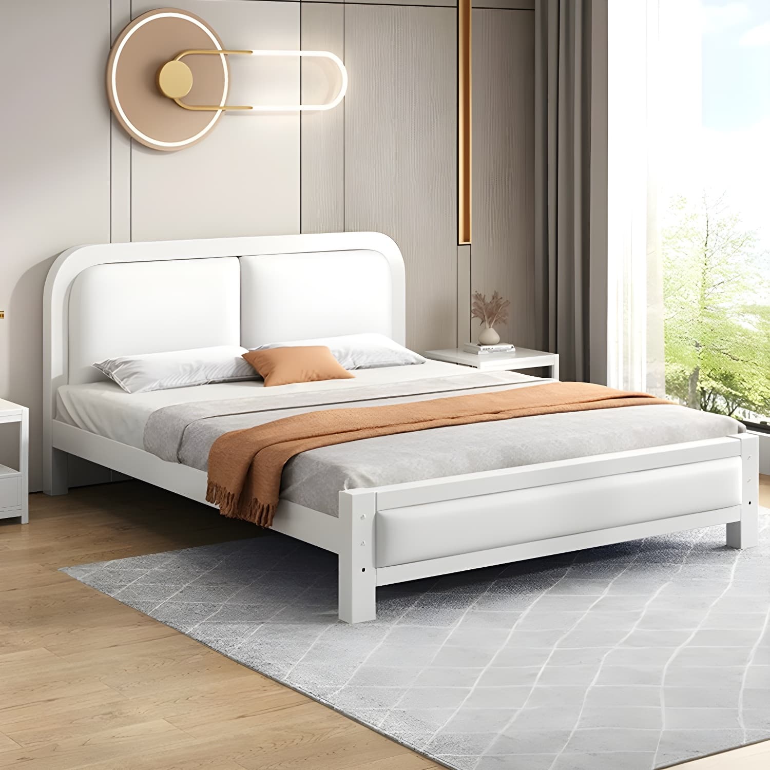 Modern Metal Panel Bed in White/Midnight Black with Easy Assembly - image 5