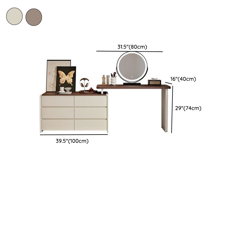 Large Vanity Set with White Seating, 6 Drawers, Mirror Lights, Seat, Lighting, and Scalable Telescopic Design - image 12