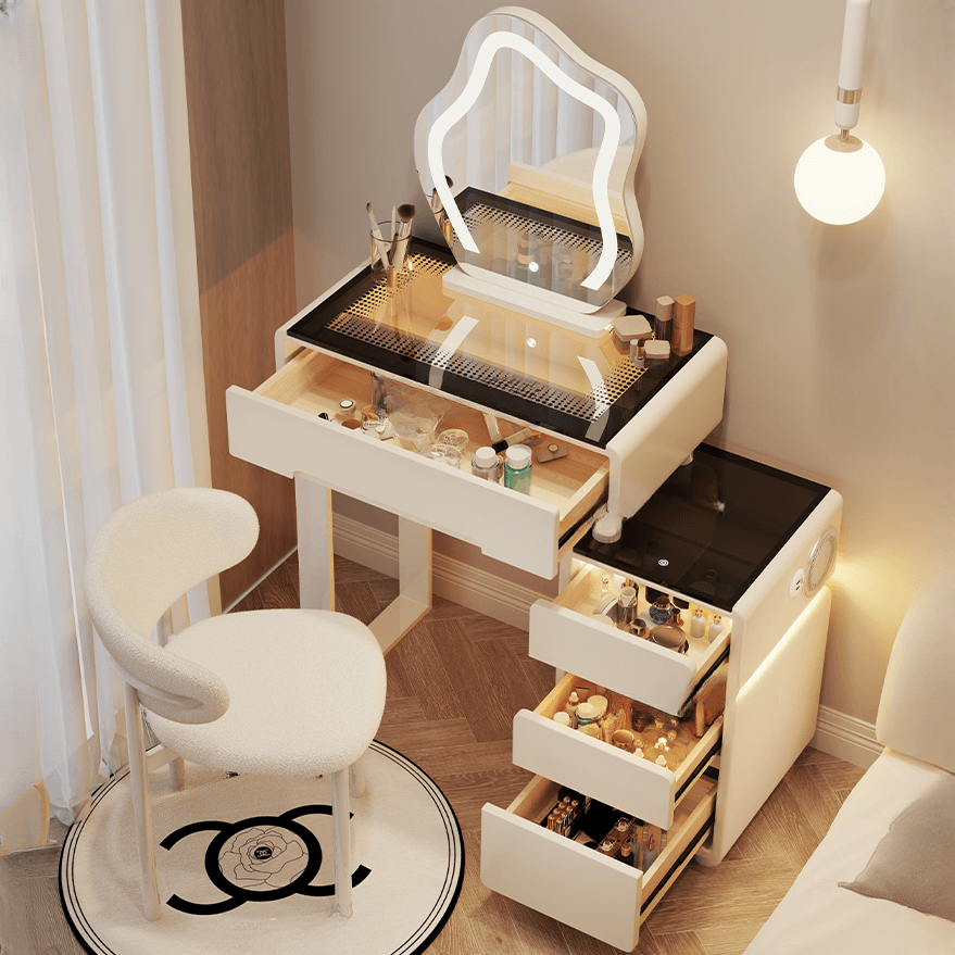 Elegant Vanity Set with Lighting, Electrical Outlet, and Push-Pull Functionality - image 3