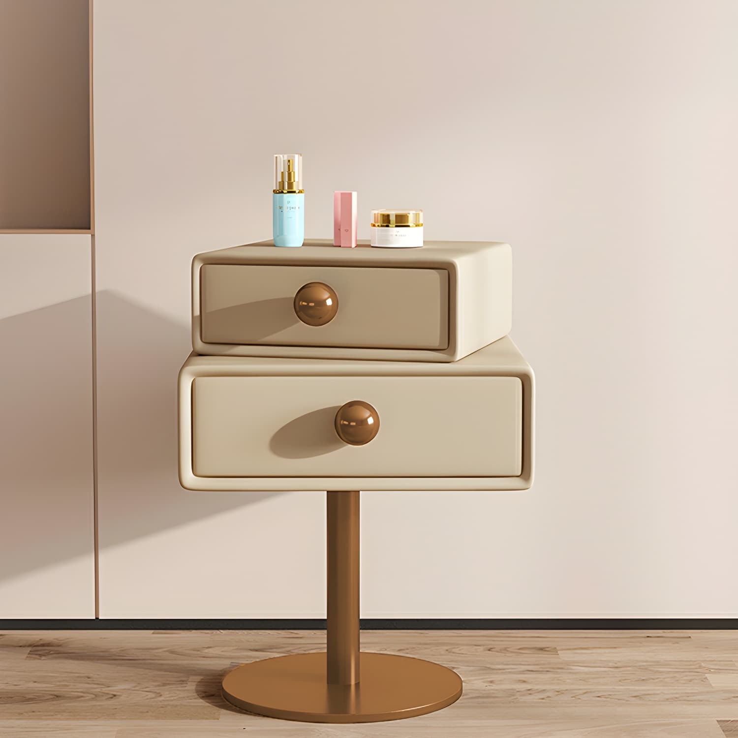 Modern Faux Leather Drawer Storage Nightstand in Narrow for Bedroom - image 12