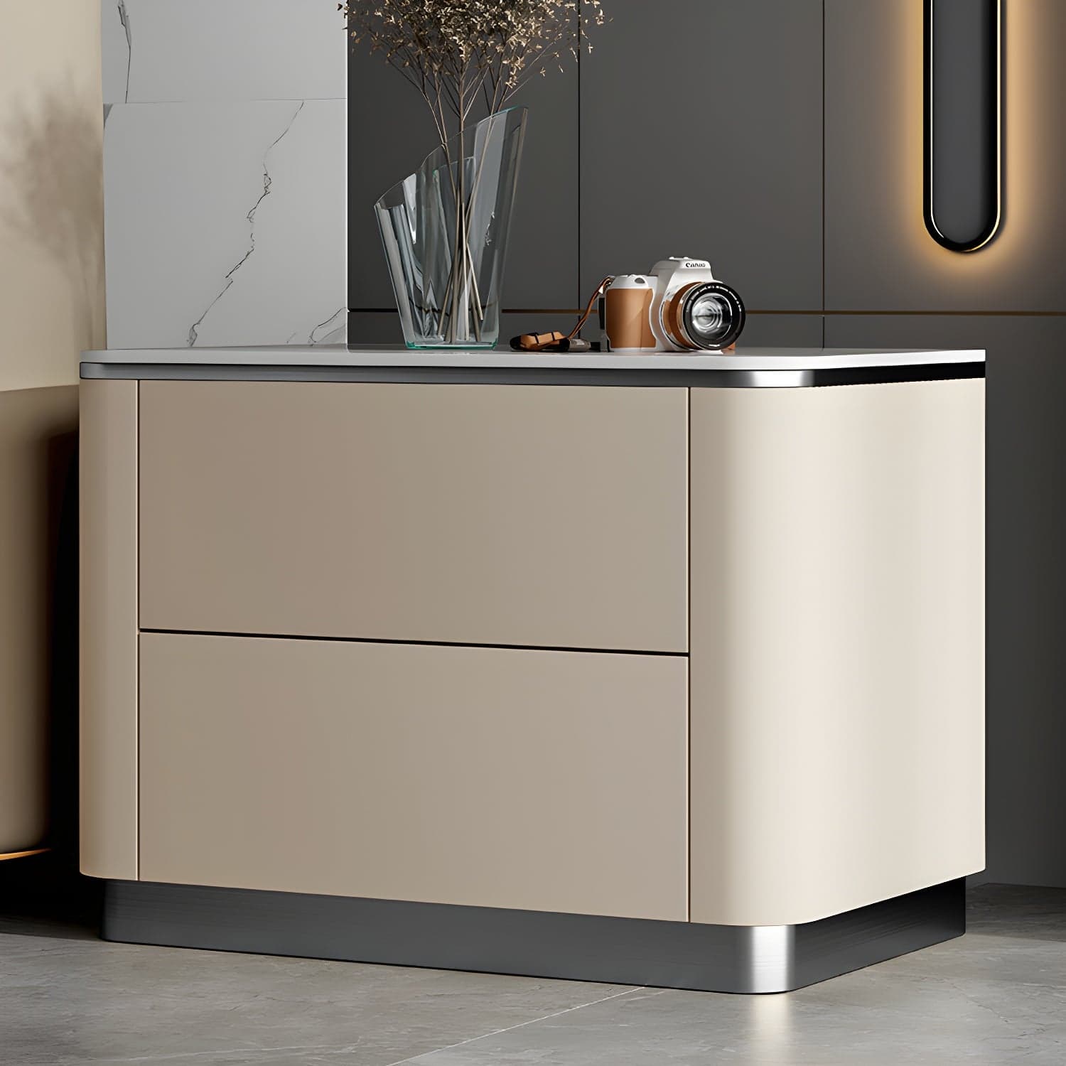 Stone Bedside Cabinet Classic Glam Bed Nightstand for Bedroom - image 9
