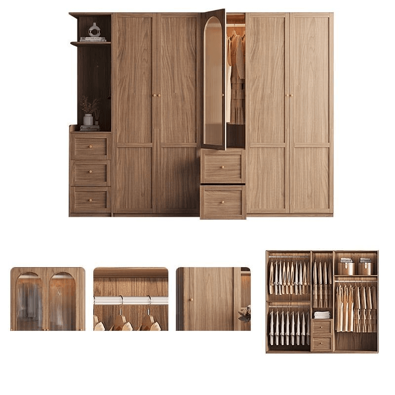 Minimalist Timber Sepia Cabinet Armoire with Interior Shelves & Clothing Rack & Soft Close Drawer & Soft Close Door - image 18