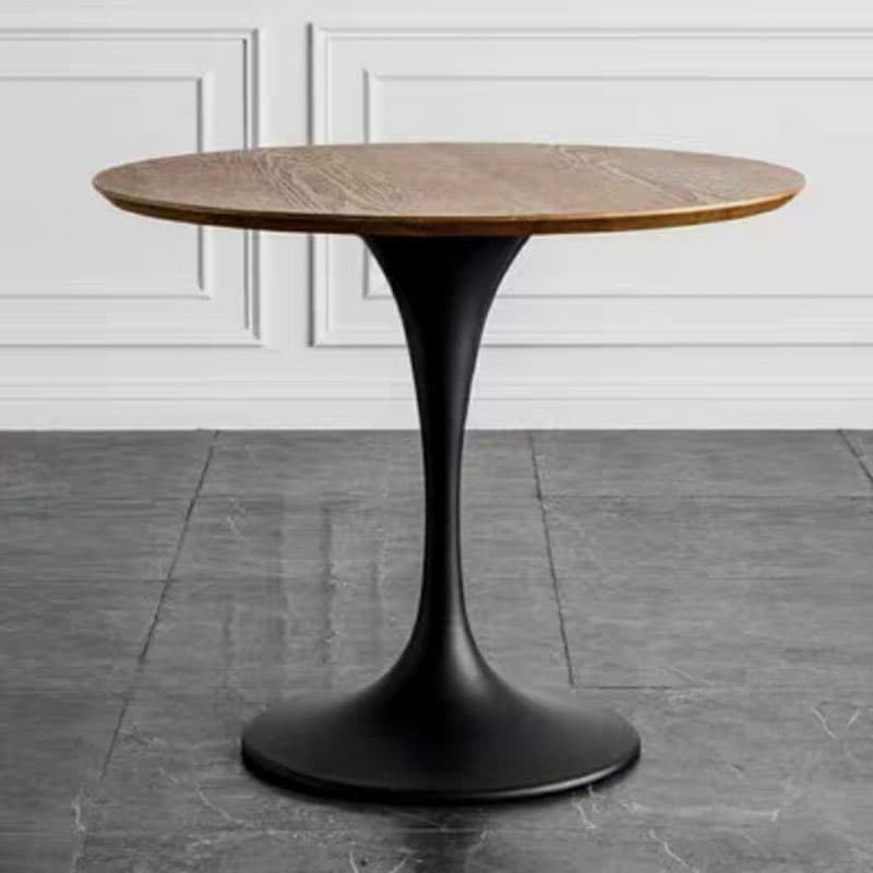 Scandinavian Standard Height Round Wood-Top Dining Table, Metal Tulip Base, Simple Assembly