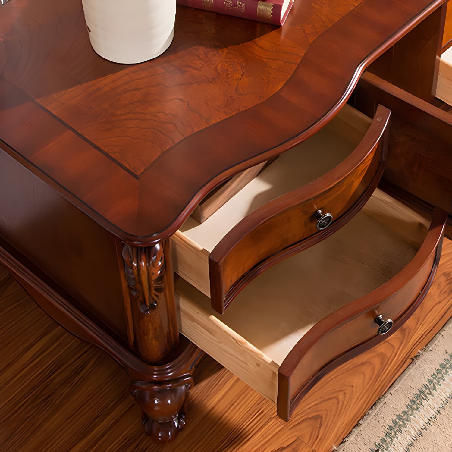 Solid Wood TV Console Traditional Enclosed TV Cabinet with Glide Drawers - image 6