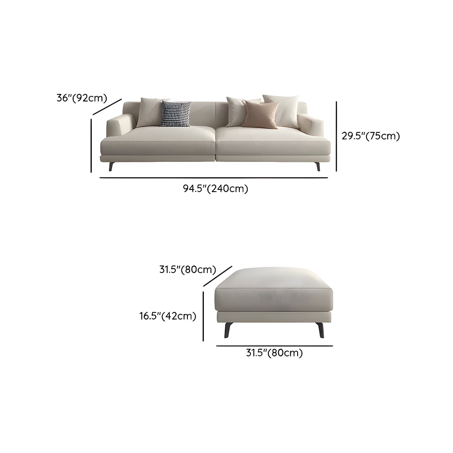 Modern Beige Cotton and Linen Sectional Sofa with Pine Wood Frame - image 18