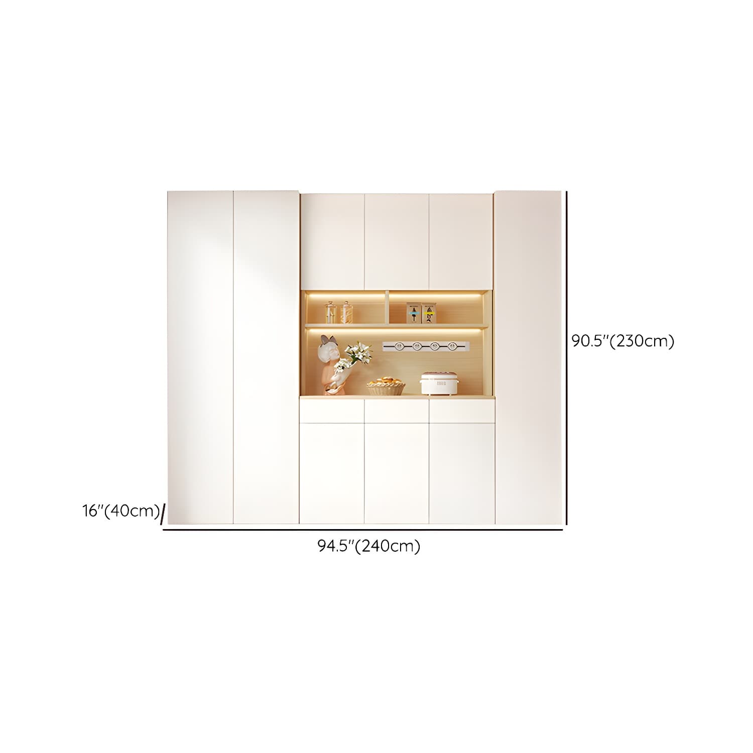 Scandinavian White Wood Buffet Sideboard Cabinet with Cabinets and Shelves - image 23