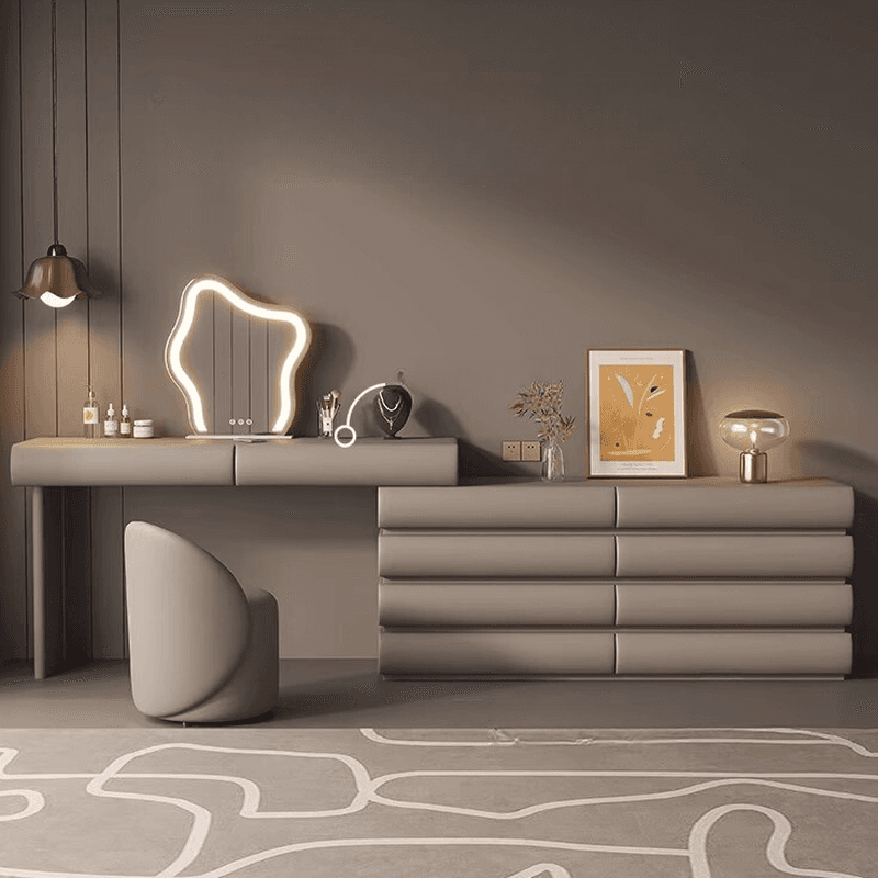Multi-Purpose Tan Vanity Set with 10 Drawers, Lighting, Scalable, Adjustable Touch, and Adjustable Brightness