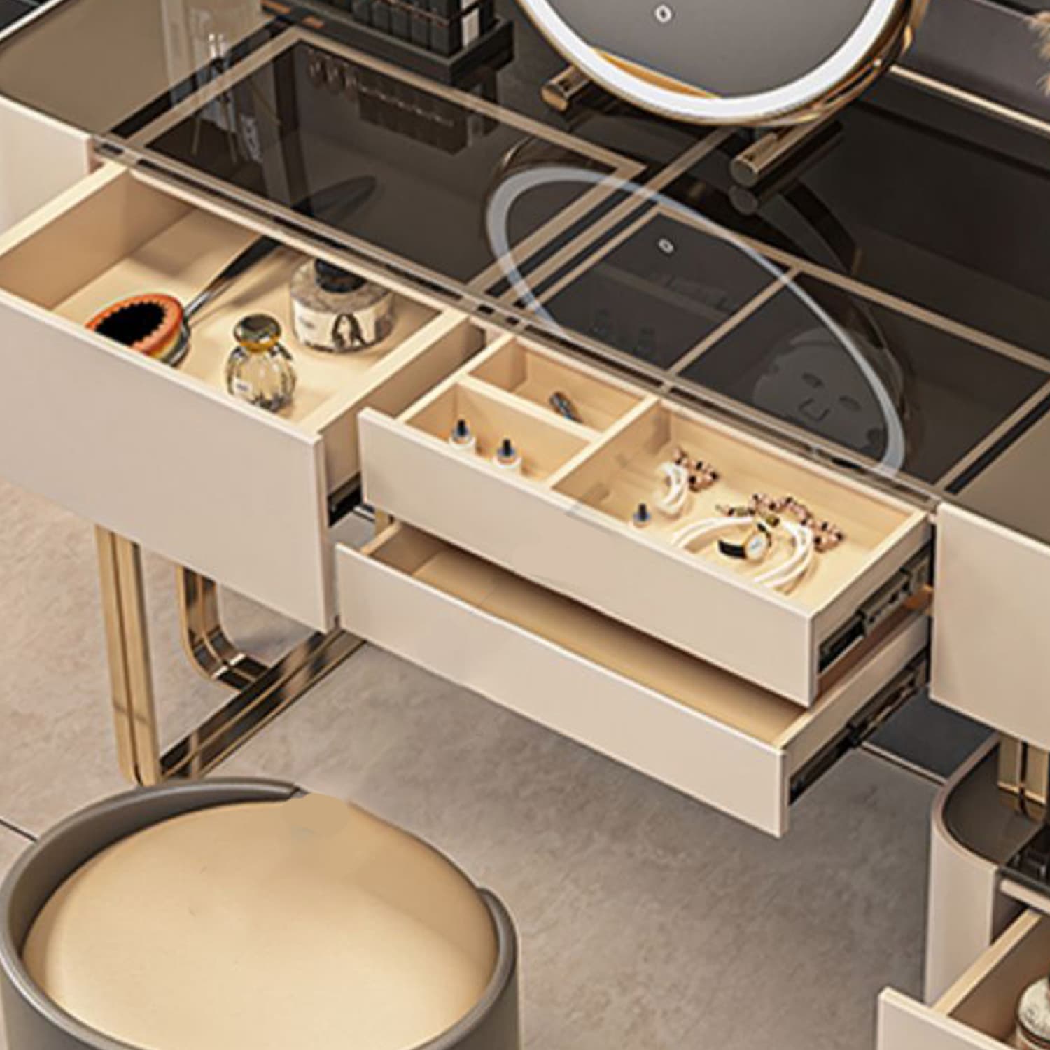 Luxurious Wood and Metal Make-up Vanity 5 Drawers & Lighted Mirror Dressing Table - image 6
