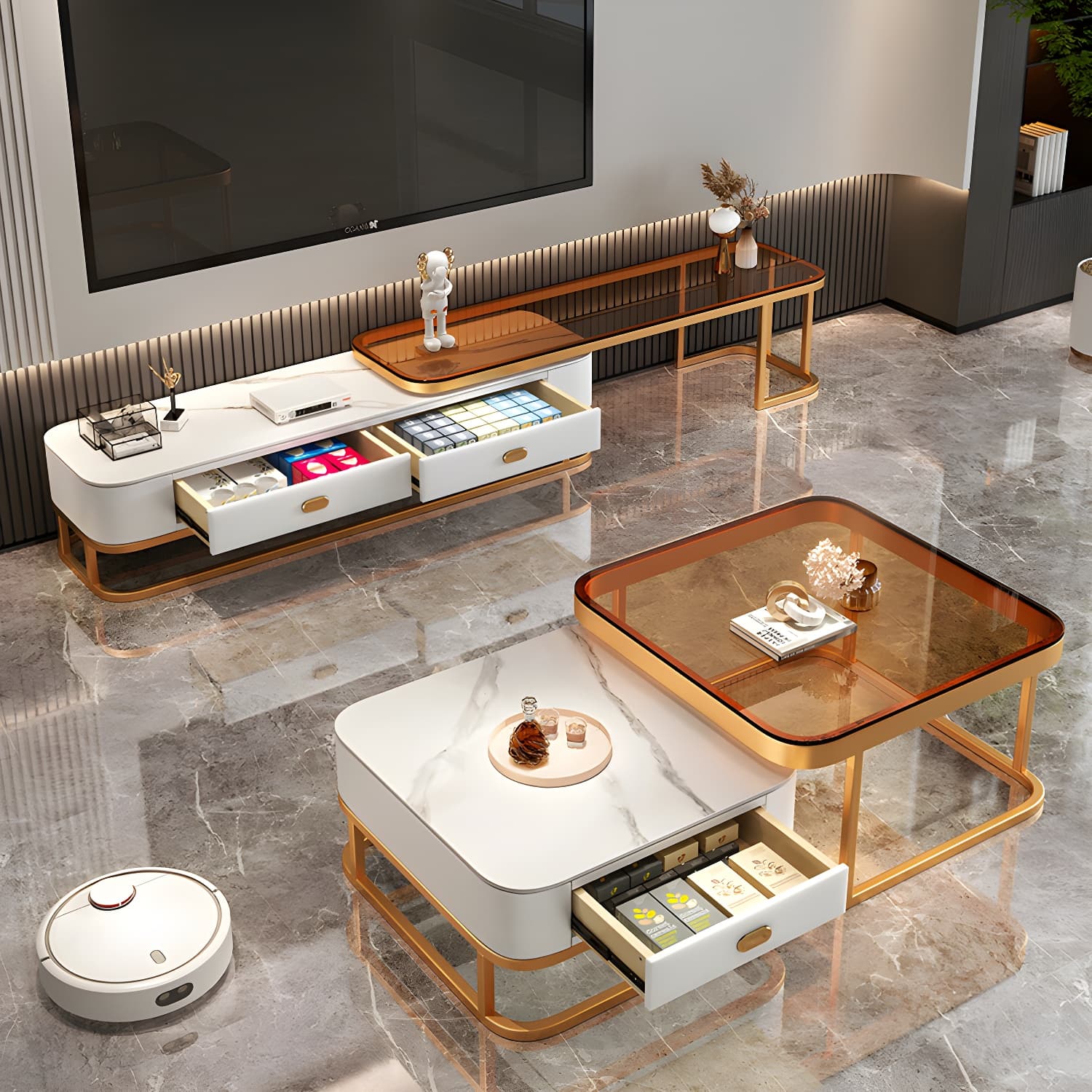 Modern Coffee Table Glass Top Square Nesting Coffee Table Set - image 19