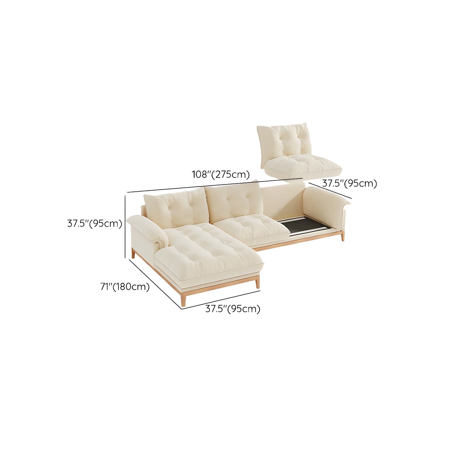 Beige Scandinavian Tufted Sectional Sofa with Wood Frame and Pillow Top Arm - image 26