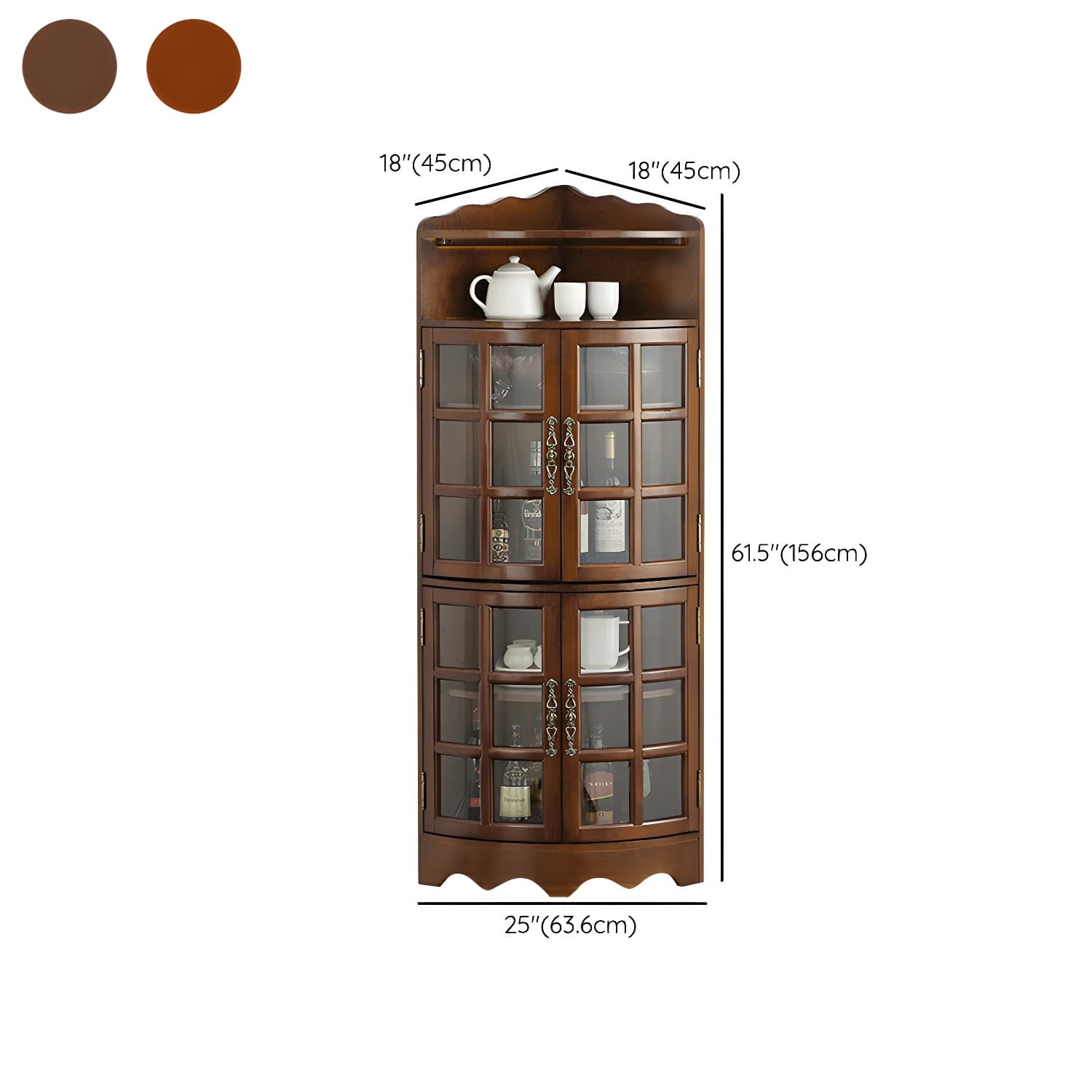 Mid-Century Modern Corner Accent Cabinet with Brown Wood Countertop, Glass Door & Cabinet Storage - image 15