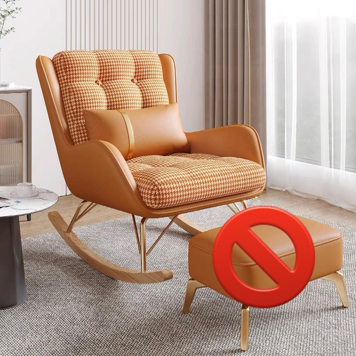 Trendy Cocoa/Lime Green/White Upholstered Rocking Chair Couch 2 Piece Set with Track Arm & Ottoman, Scratch-defiant - image 8