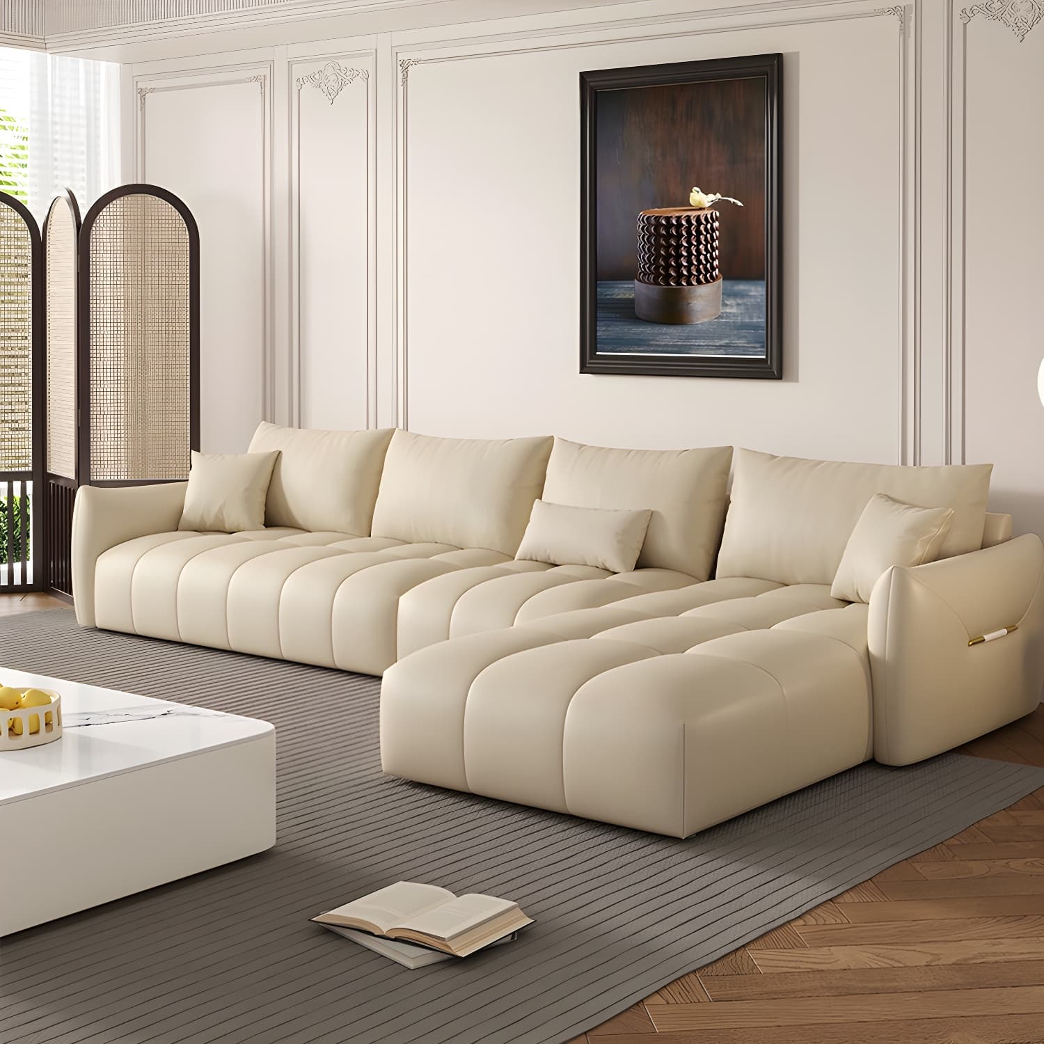 Modern L-Shape Wood Frame Tufted Sectional Sofa Chaise in 3 Piece Set - image 12