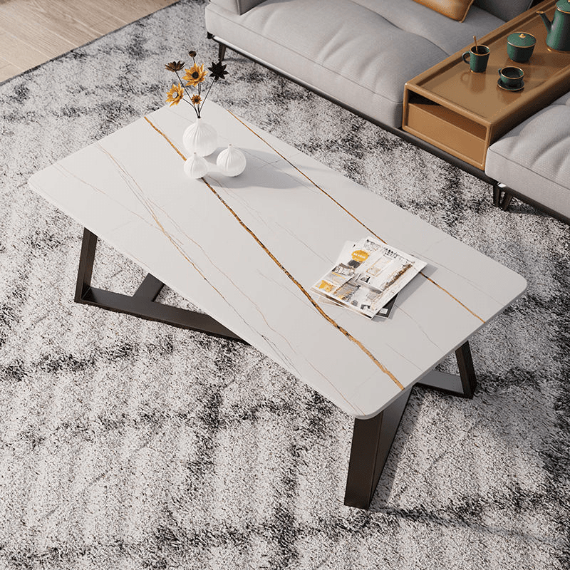 Funky Square Sintered Stone Coffee Table with X Base, Scratch-immune, and Single Set - image 5
