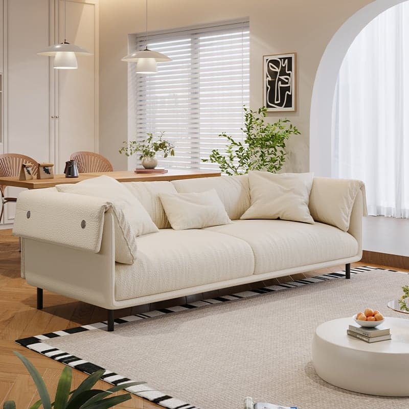 Drawing Room Standard Sofa in Genuine Leather/Flannel with White/Cerulean/Tan Upholstery, Armrest, and 3 Pillows - image 8