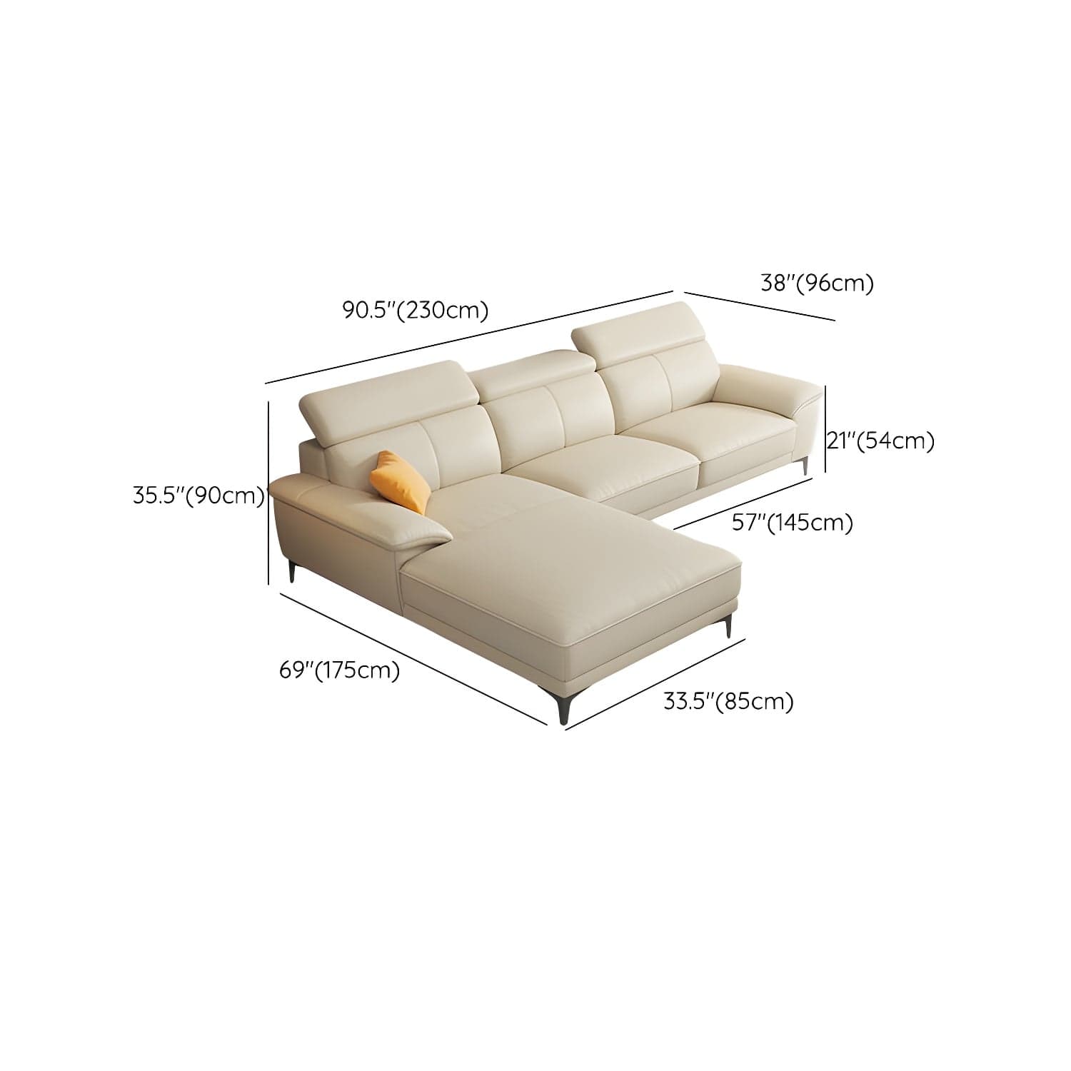 Modern Genuine Leather Sectional Sofa with Pillow Top Arms and Black Legs - image 9