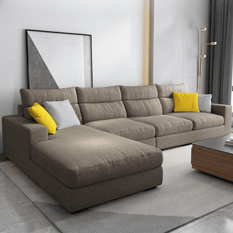L-Shape Sofa Chaise with Pillow Back, Azure/Cream Upholstery, Square Arm, Slipcover, and 1 Chaise - image 4