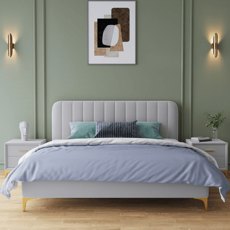 Modern Simple Style Solid Color Platform Bed with Padded Frame and Sponge Upholstery for Bedroom