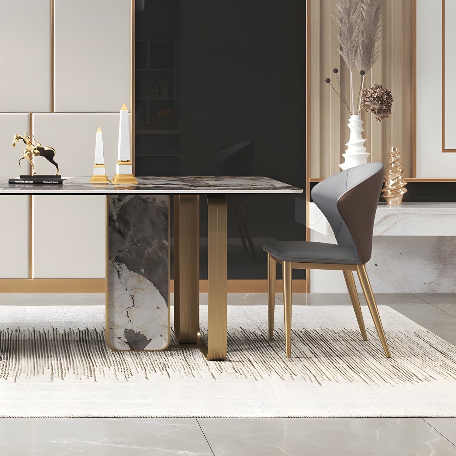 Luxury 1/2/3/5/6/7/8/9 Pieces Dining Set with Stone Dining Table and Chairs Dinette Set - image 9