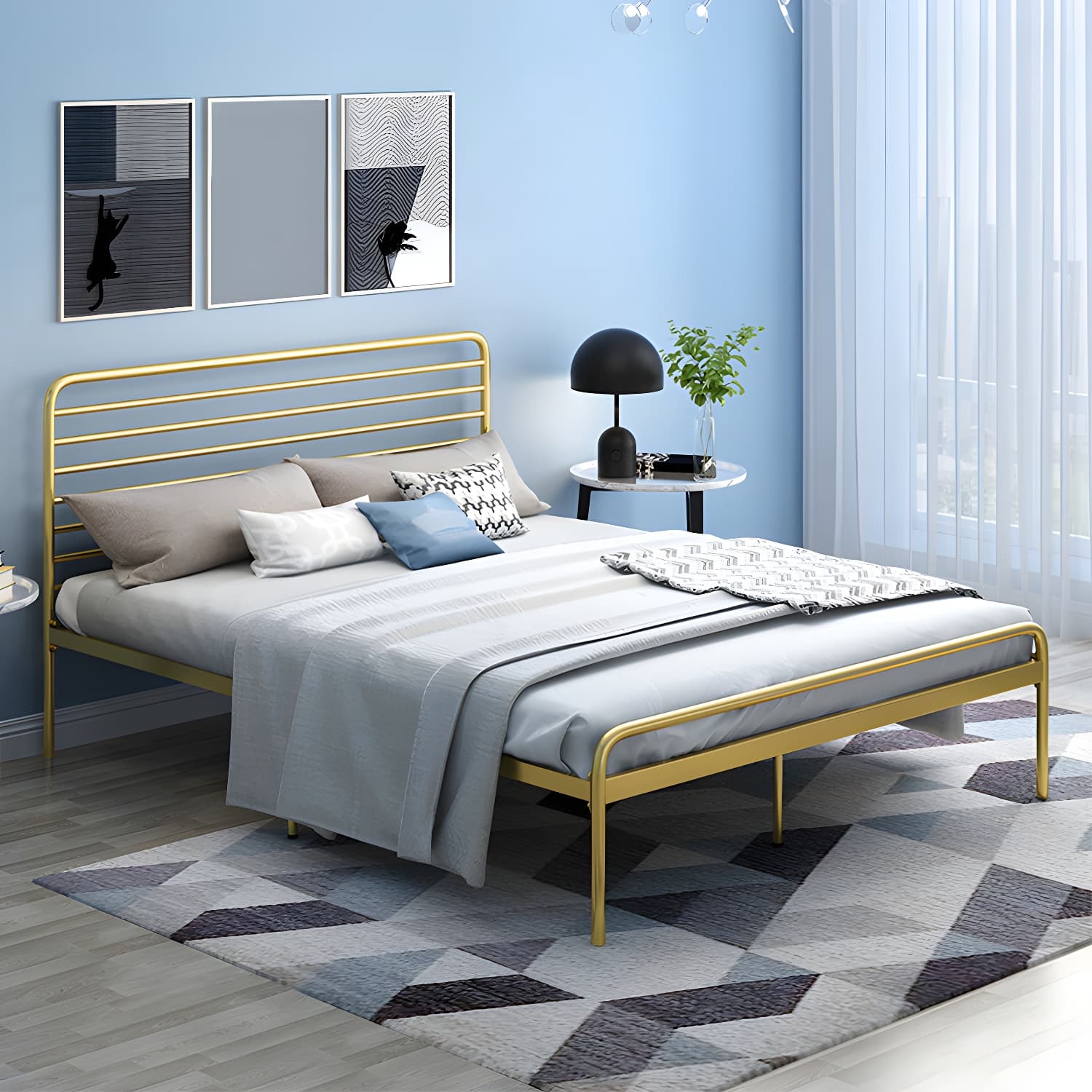 84.65 inch Wide Industial Bed Frame Metal Bed with Headboard - image 3