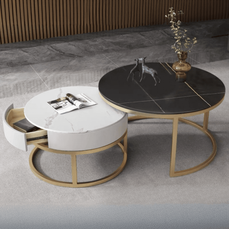 Nested Orbicular Board Game Coffee Table with Framework Base for Foyer Use - image 14
