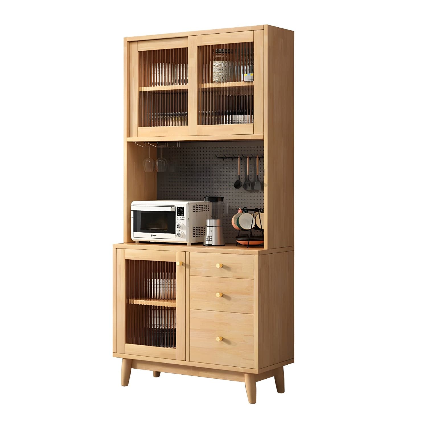 Modern Style Solid Wood Storage Sideboard Cabinet with Glass Doors and Drawers - image 3