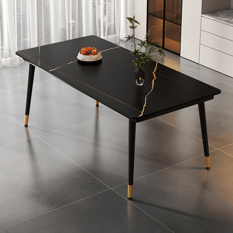 Art Deco Rectangle Scratch-repellent Fixed Table/Dining Table with Ink legs and Sintered Stone top Seats 4/Seats 8/for 6