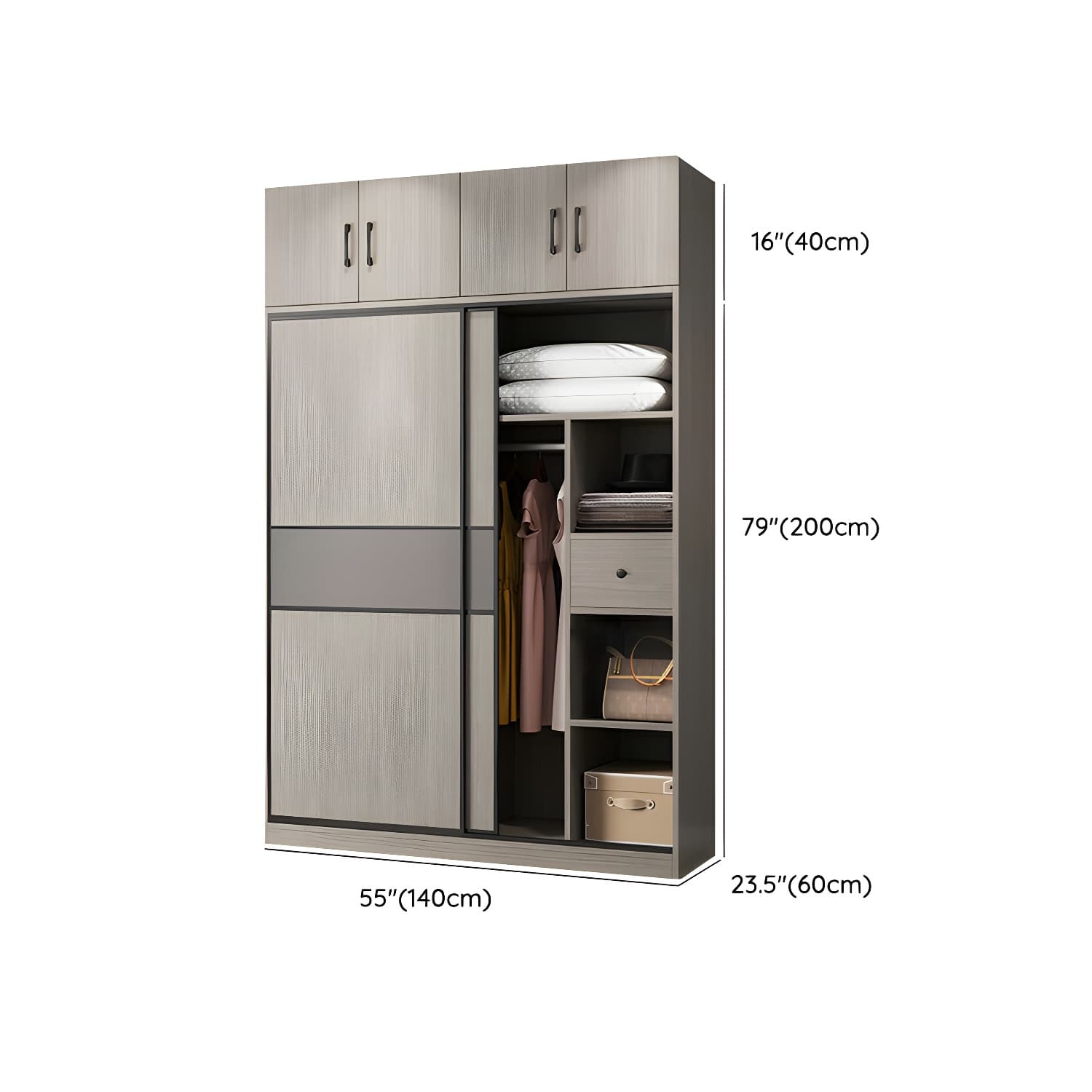 Contemporary Plate Storage Wood Wardrobe with Clothing Rod and Shelves in Light Grey - image 9