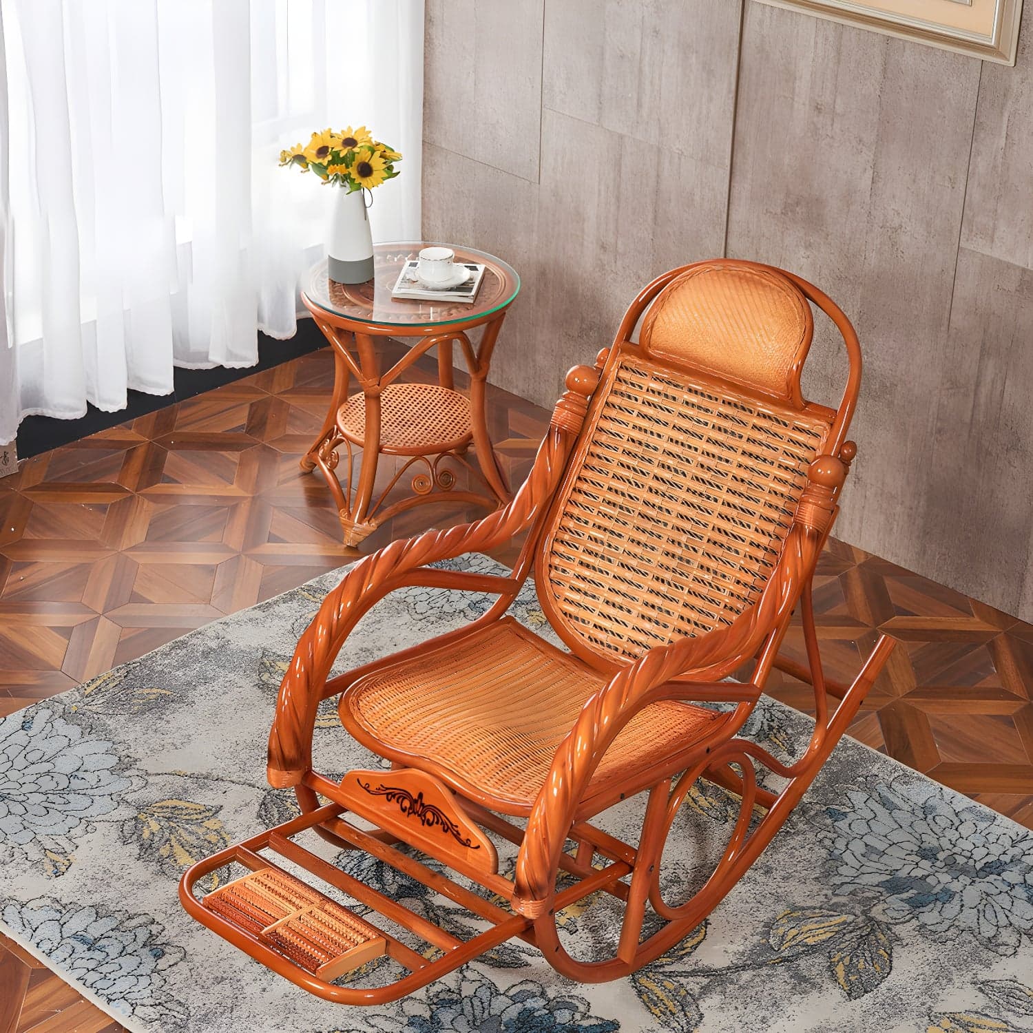 Mid Century Modern Recliner Chair Rattan/Wicker Recliner Chair for Living Room - image 4
