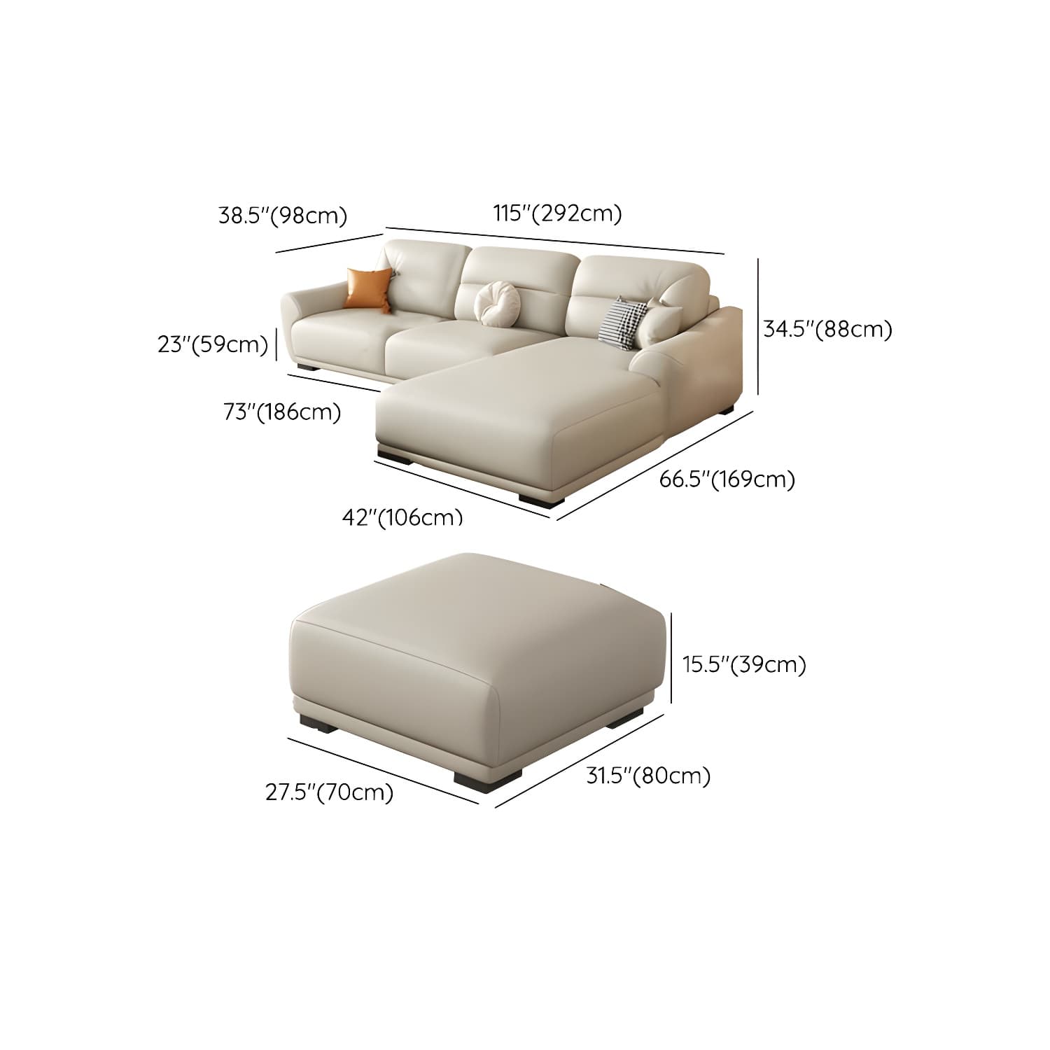 Modern Beige Upholstered Sectional Sofa with Flared Arms and Cushion Back Design - image 15
