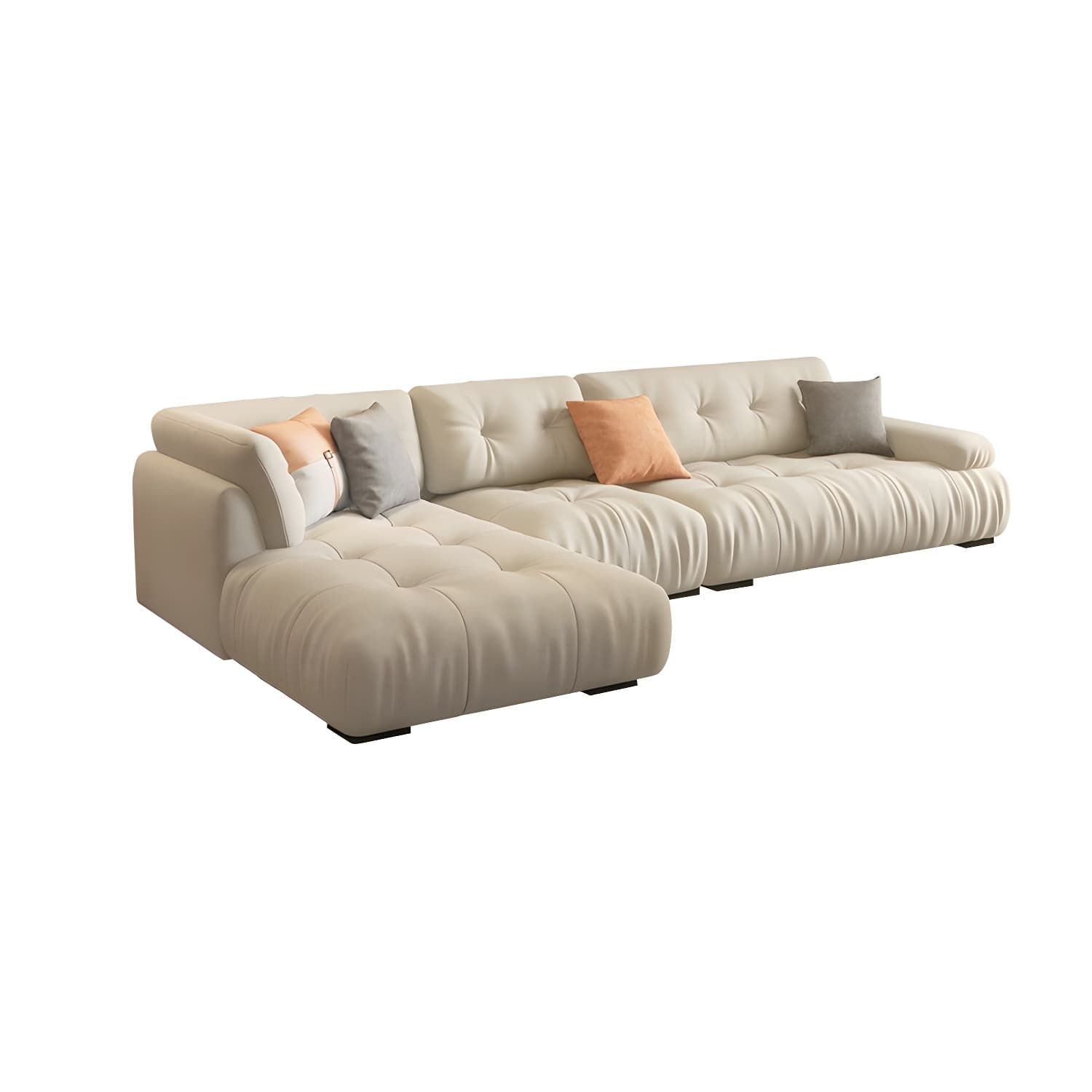 Flannel Upholstered Sectional Sofa in Gray with Scandinavian Wooden Frame - image 9