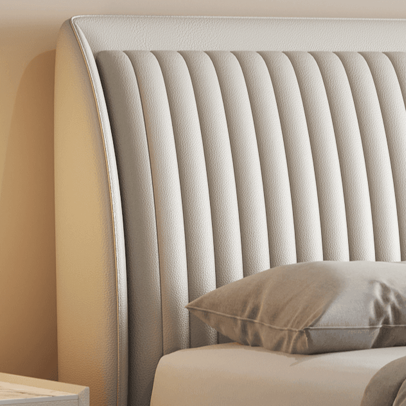 Solid Color Timber Frame Cabinet Bed/Platform Bed with Genuine Leather Headboard for Bedroom - image 4