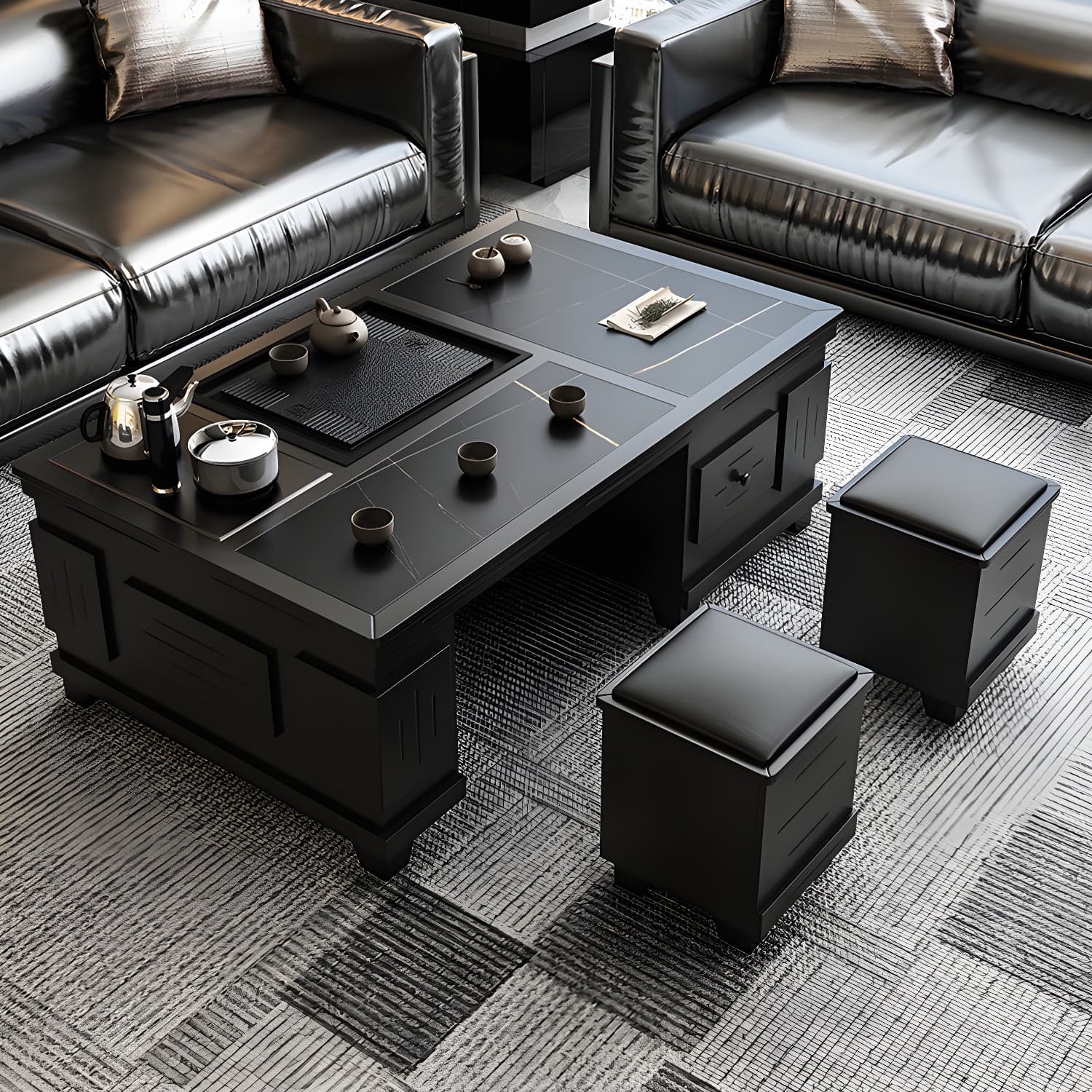 Abstract Slate Coffee Cocktail Table with Storage Drawers Rectangle - image 9