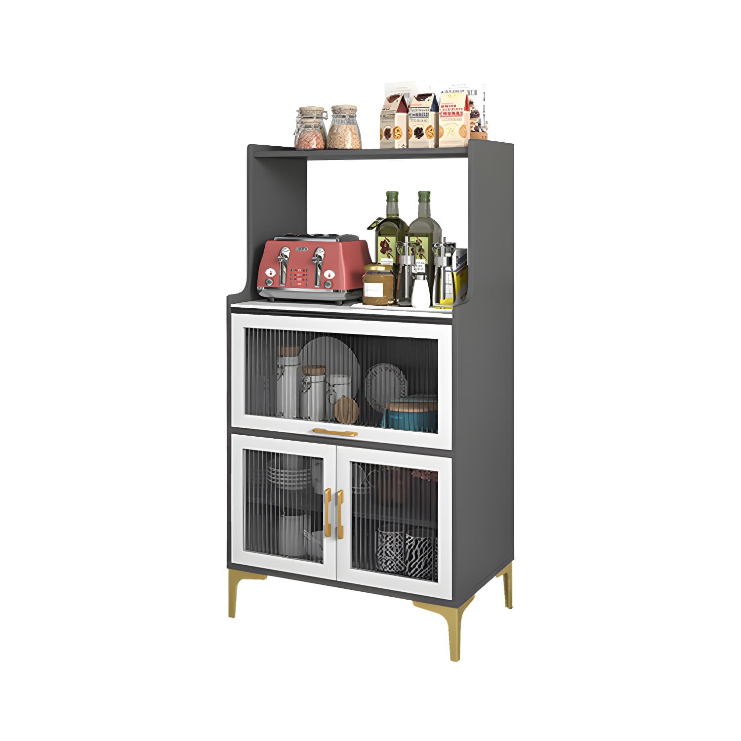 Sintered Stone Countertop Dining Server Manufactured Wood Kitchen Server with Glass Doors - image 8