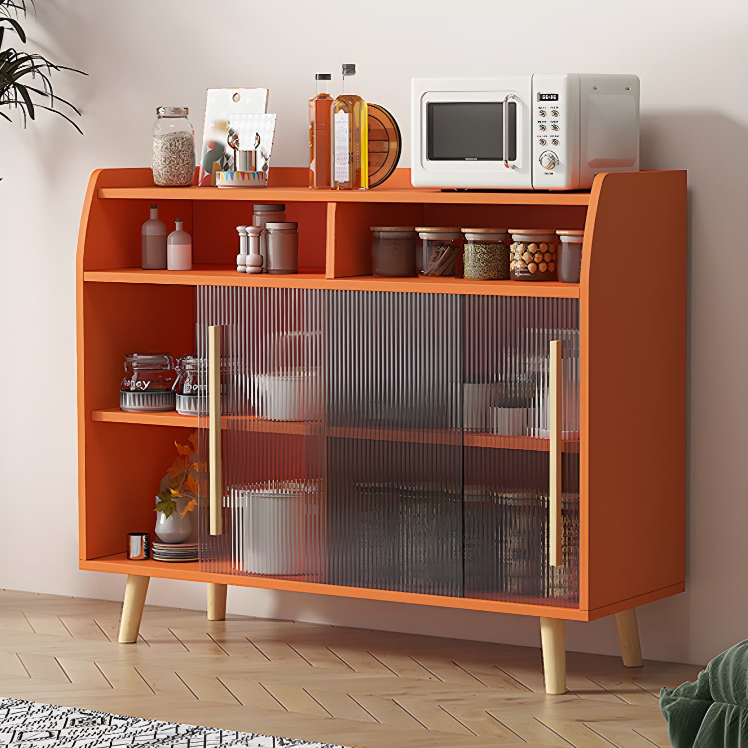 Scandinavian Wood Sideboard Credenza with Acrylic Doors and Cabinet Storage - image 10
