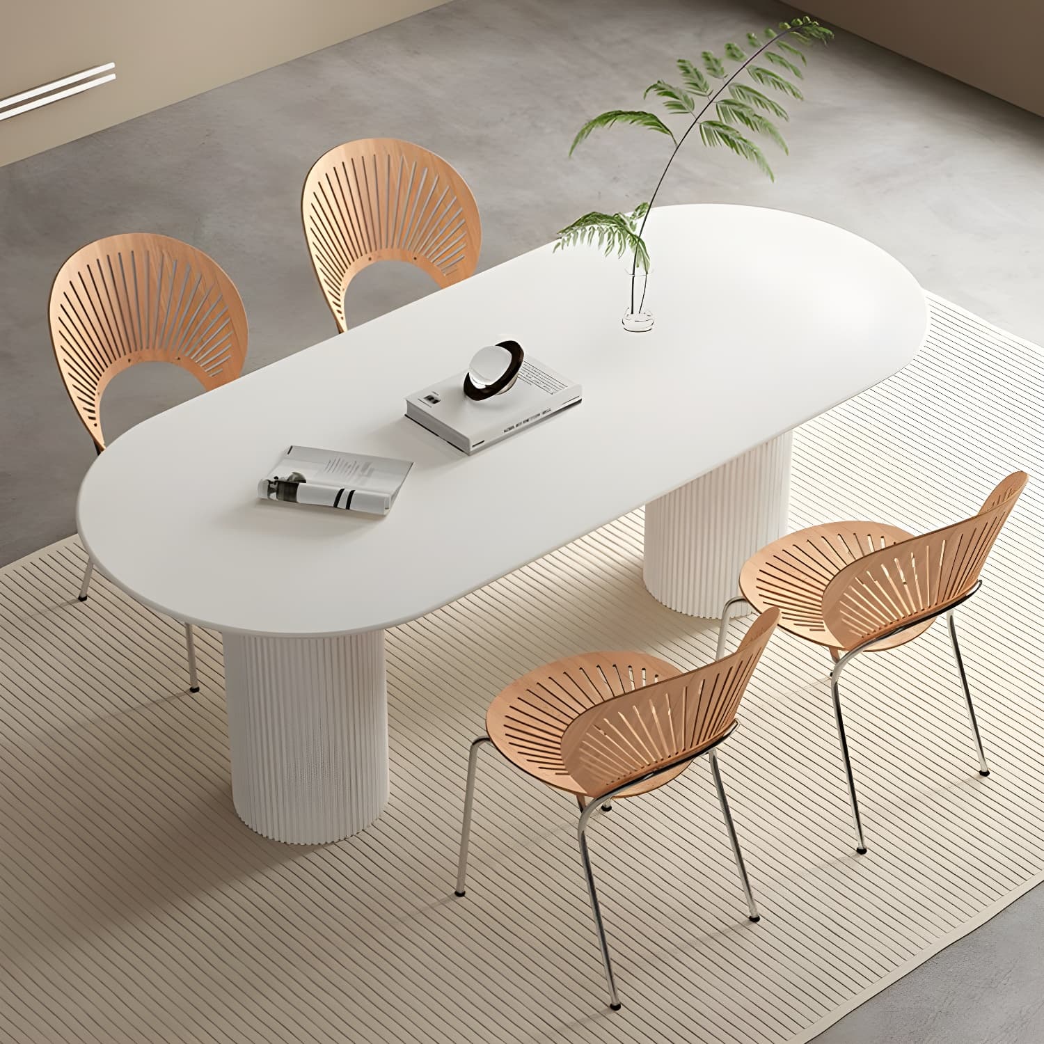 Stylish White Stone Kitchen & Dining Table with Adjoining Pedestal Base - image 3