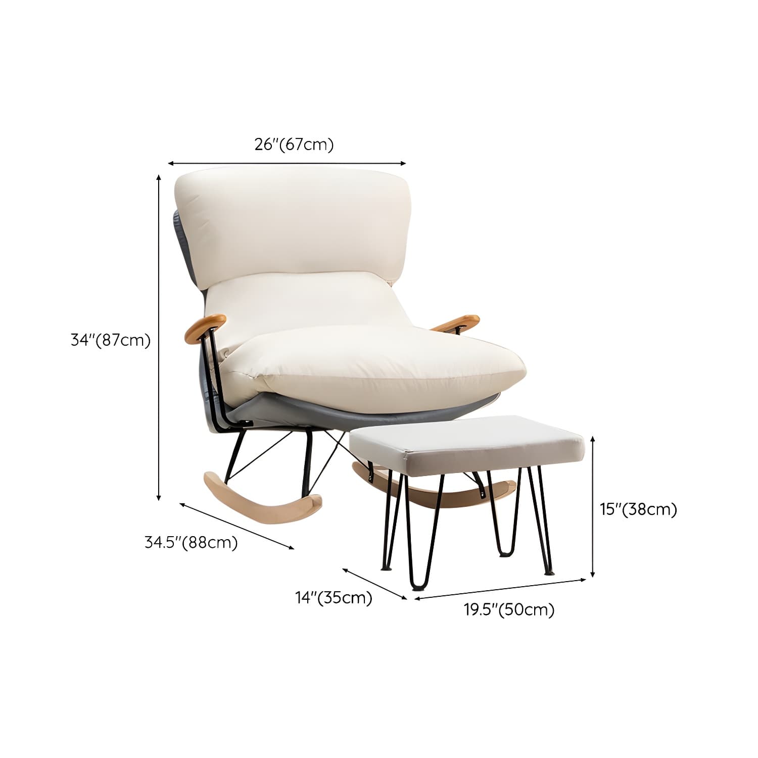 Scandinavian Indoor Upholstered Rocking Chair with Track Arms and Natural Wood Legs - image 18