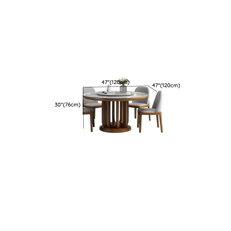 Circular Slate Dining Table Set with Stump Base, Upholstered Chairs, Back, and Chalk Color for 11 Pieces or More Set/7 Piece Set/5 Pieces - image 4