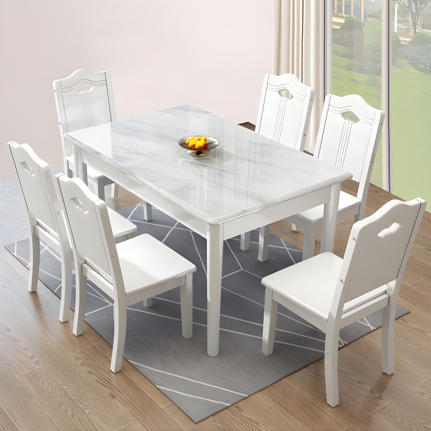 Modern White Marble Kitchen & Dining Room Set - Solid Wood Base, Faux Marble Top - image 9