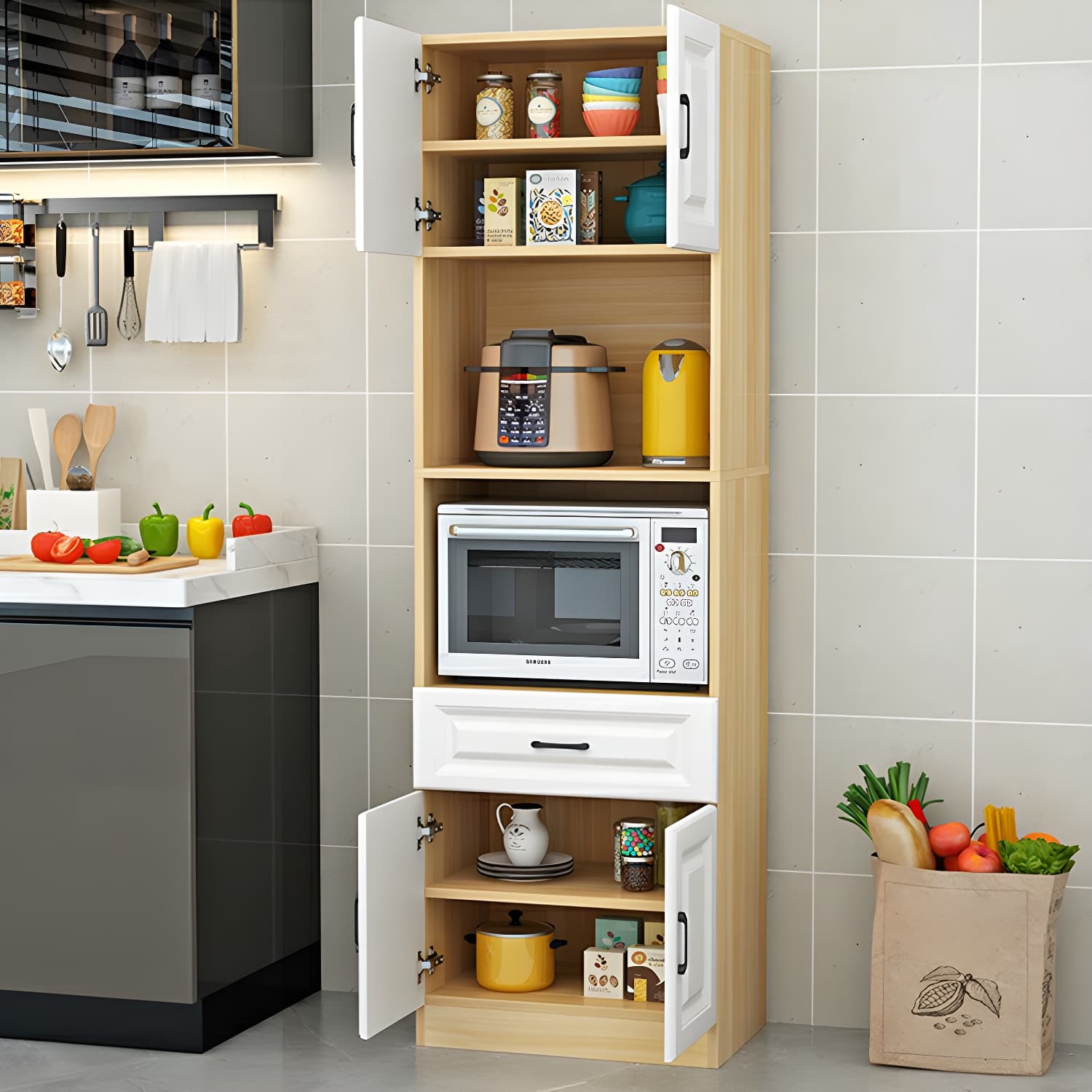 Wood Glam Server with Cabinets and Drawers - Narrow Size - Stylish and Functional - image 8